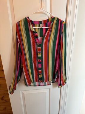 Vibrant Multi-Stripe Button-Down Shirt in Green & Pink